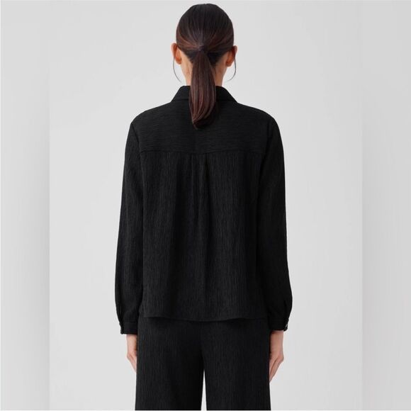 Eileen Fisher Woven Plissé Classic Collar Shirt $178 - Picture 3 of 5